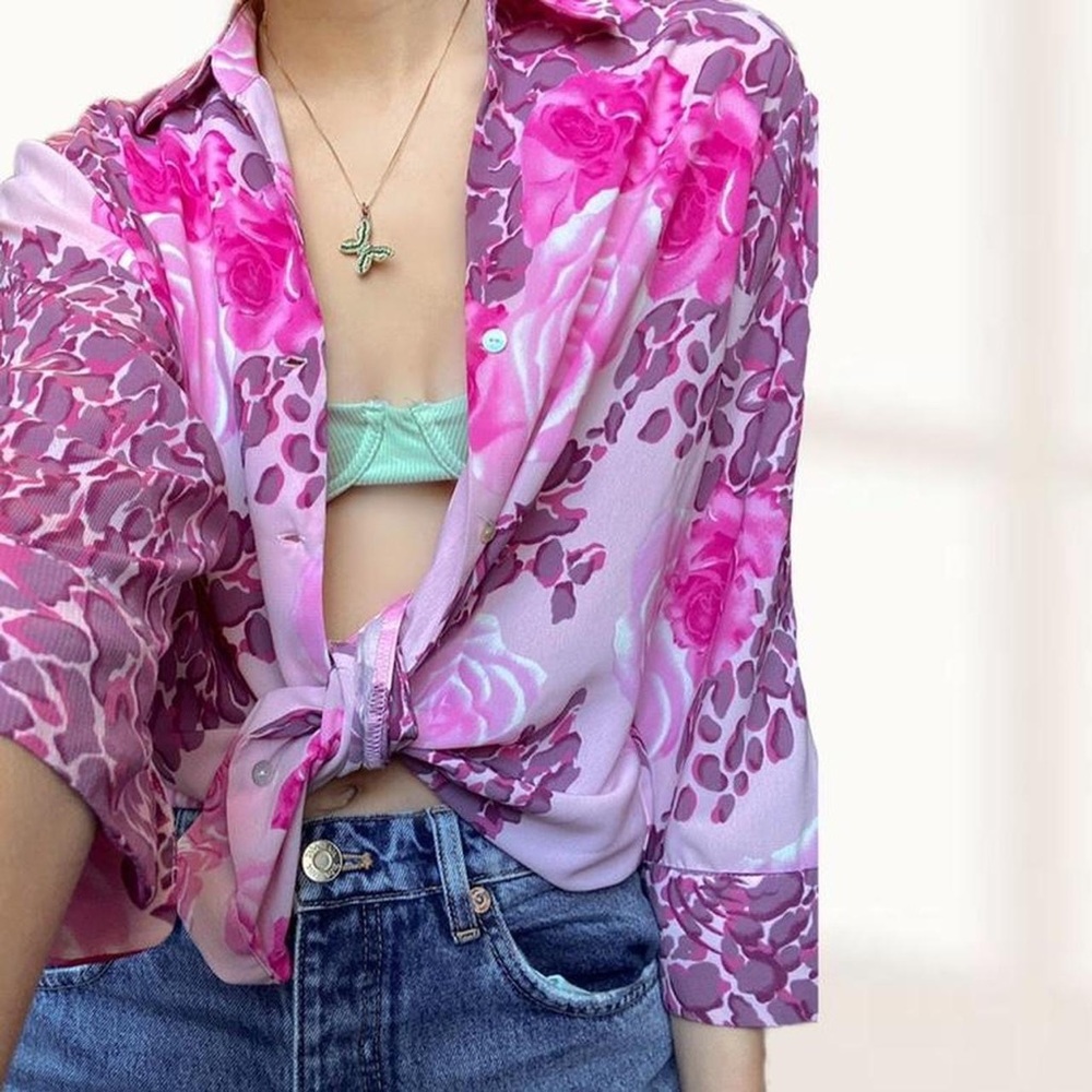 bright floral button up shirt
